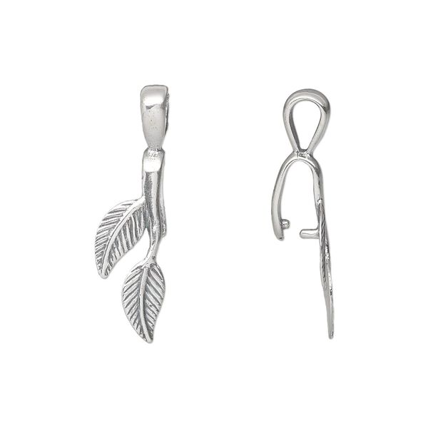 Bail, ice-pick, antiqued sterling silver, 20x7mm double leaf, 6mm grip length. Sold individually. image number 0
