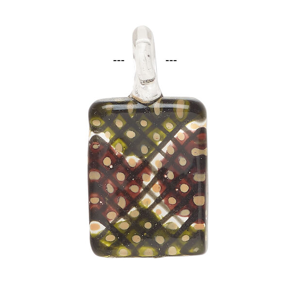 Focal, lampworked glass 1pkg1, opaque multicolored, 21x17mm-25x18mm single-sided rectangle with checkerboard pattern. image number 1