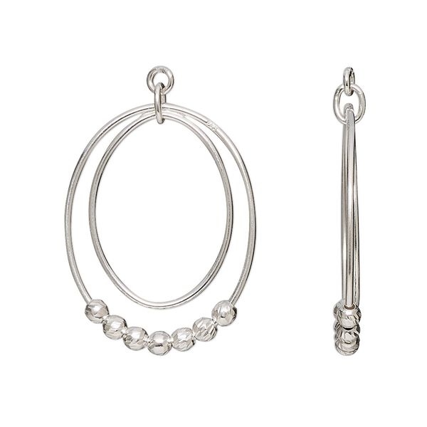 Drop, sterling silver, 25.5x20mm double-sided open double oval with (7) 2.5mm round beads. Sold per pkg of 2. image number 0