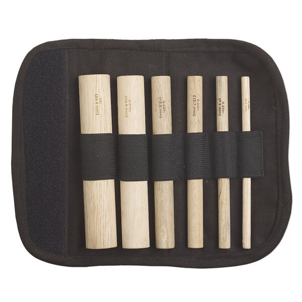 Mandrel set, Beadalon®, beechwood and canvas, black, 1/4 inch to 1 inch with 5-1/2 inch carrying case. Sold per 6-piece set. image number 0