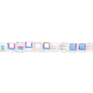 Bead 1pk 18 facets translucent clear AB, Celestial Crystal® 4mm cube 15.5-16 inch