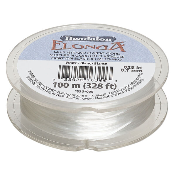Cord, Beadalon® Elonga™, elastic, white, 0.7mm, 7-pound test. Sold per 100-meter spool. image number 0