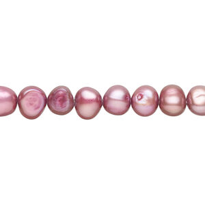 Freshwater pearl 1pkg1, flat-sided potato, 15 inch mulberry and beige 6-8mm cultured
