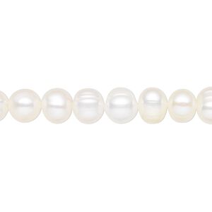 Pearl, cultured freshwater (bleached), white, 6-7mm semi-round, D grade, Mohs hardness 2-1/2 to 4. Sold per 15-1/2 to 16-inch strand.
