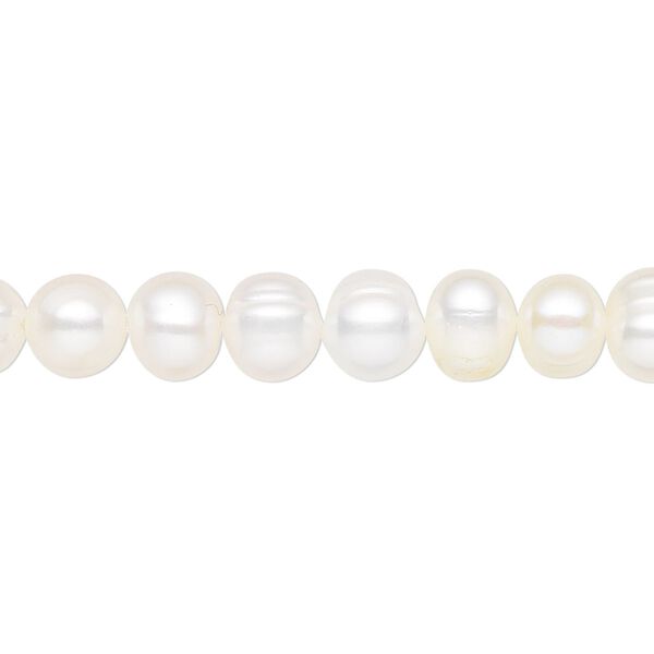 Pearl, cultured freshwater (bleached), white, 6-7mm semi-round, D grade, Mohs hardness 2-1/2 to 4. Sold per 15-1/2 to 16-inch strand. image number 0