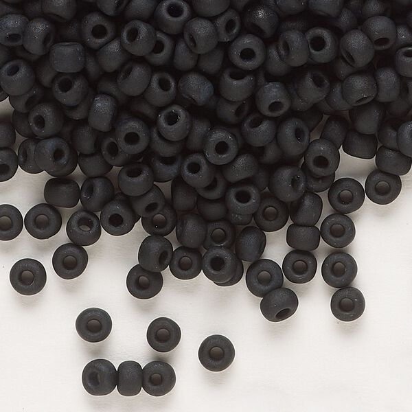 Seed bead, Dyna-Mites™, glass, opaque matte black, #6 round. Sold per 40-gram pkg. image number 0