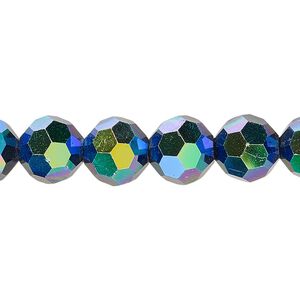 Bead 1pk 32 facets opaque black AB, Celestial Crystal® 10mm round 15.5-16 inch