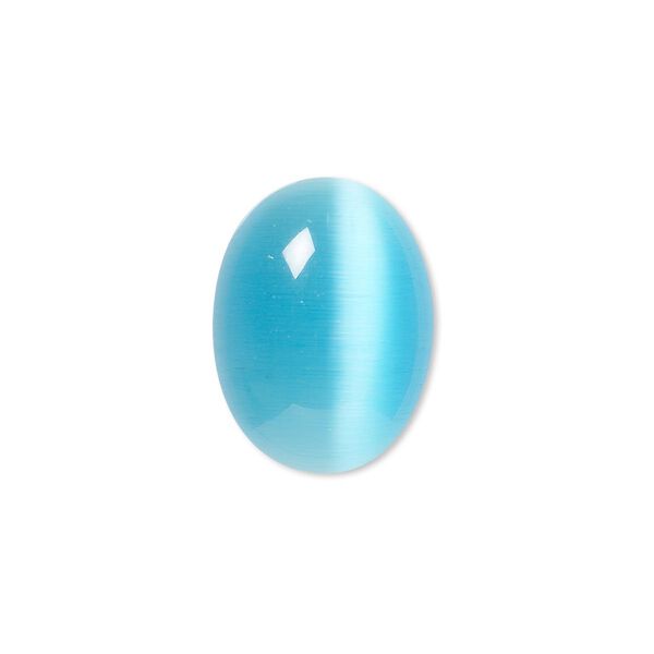 Cabochon, cat's eye glass (fiber optic glass), turquoise blue, 20x15mm calibrated oval, quality grade. Sold per pkg of 4. image number 0
