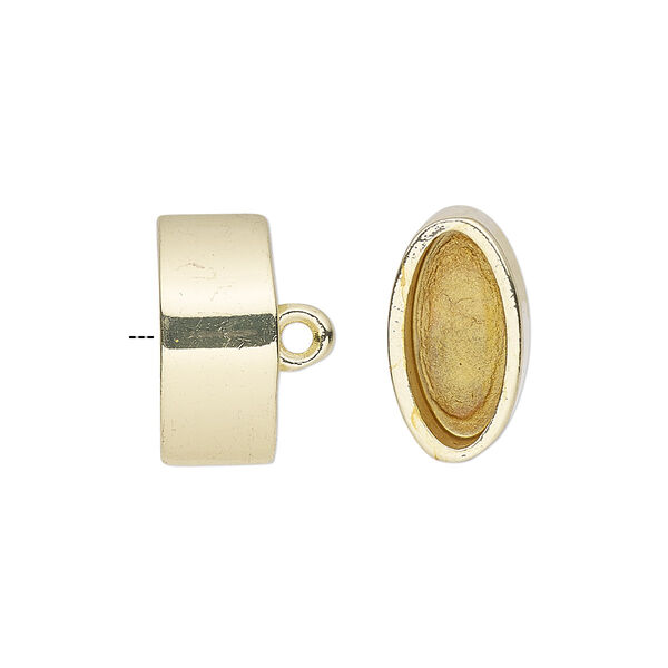 Cord end, glue-in, gold-finished "pewter" (zinc-based alloy), 16x9mm oval, 13.5x6.5mm inside diameter. Sold per pkg of 2. image number 0