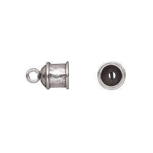 Cord end, JBB Findings, antiqued sterling silver, 8.5x8mm hammered round tube, 5.5mm inside diameter. Sold per pkg of 2.