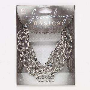 Chain, silver-finished steel, 6.4mm oval rolo, 34 inches. Sold individually.