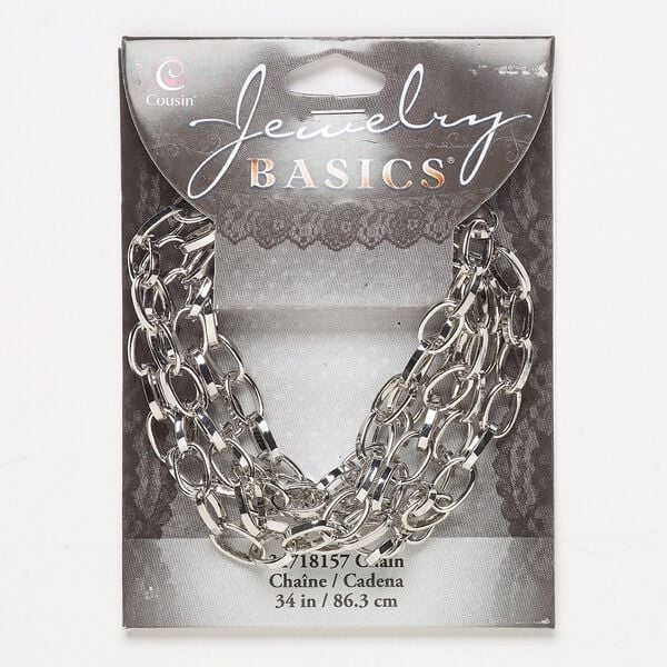 Chain, silver-finished steel, 6.4mm oval rolo, 34 inches. Sold individually. image number 0
