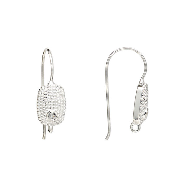 Sterling silver / white topaz 1pkg2, textured flat oval ear wire natural, fishhook / closed loop 22 gauge 19mm / 10mm image number 0