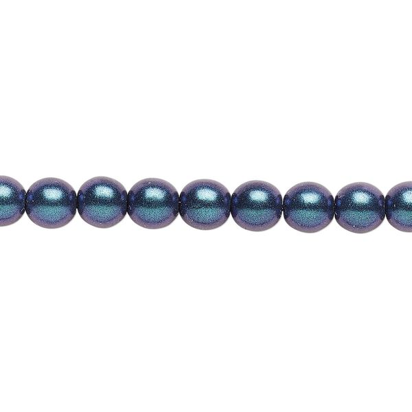 Bead, Czech glass druk, metallic blue, 6mm round. Sold per 15-1/2" to 16" strand, approximately 65 beads. image number 0