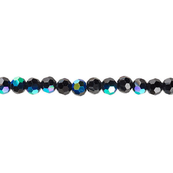 Bead 1pk 32 facets opaque black AB, Celestial Crystal® 4mm round 15.5-16 inch image number 0