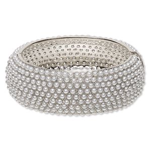 Bracelet, hinged bangle, acrylic with imitation rhodium-finished steel and "pewter" (zinc-based alloy), grey, 26mm wide, 7-1/2 inches with magnetic clasp. Sold individually.