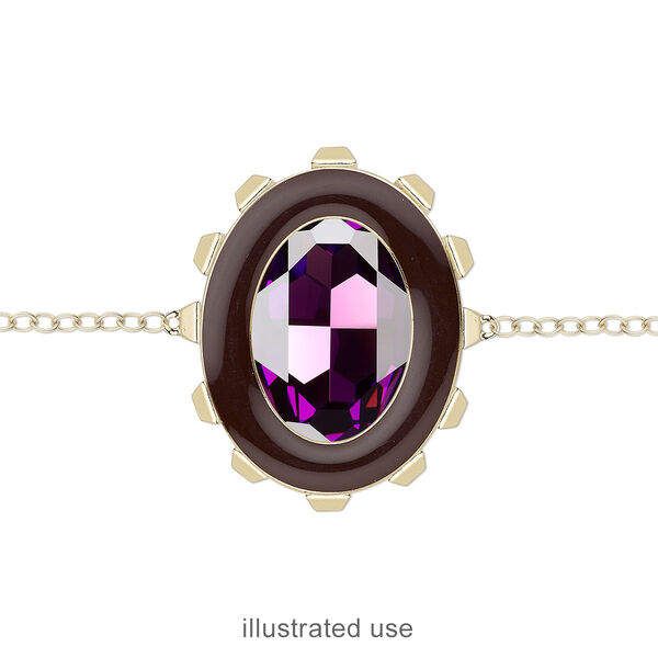 Mount, Miracle Mount™, enamel and gold-finished "pewter" (zinc-based alloy), brown, 39x32mm oval with 30x22mm oval setting. Sold per 18-piece set. image number 1