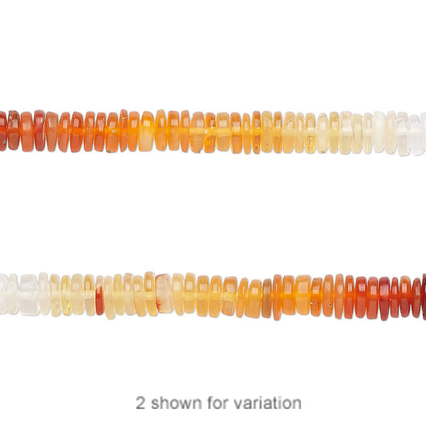 Bead, fire opal (natural), shaded, 3x1mm-4x2mm hand-cut rondelle, B+ grade, Mohs hardness 5 to 6-1/2. Sold per 8-inch strand, approximately 170-180 beads. image number 0