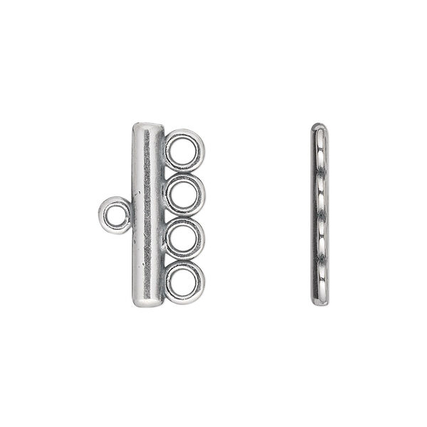 End bar, JBB Findings, antique silver-plated pewter (tin-based alloy), 19.5x3.5mm single-sided 4-strand bar. Sold per pkg of 2. image number 0