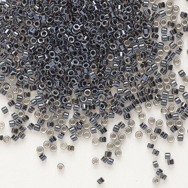 Seed bead, Delica®, glass, pkg/50g, #11 round, translucent charcoal-lined luster crystal clear (DB-0925). image number 0