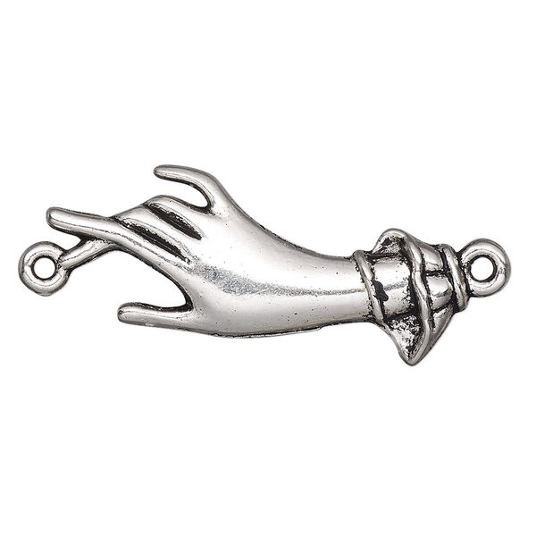Focal, antique silver-plated "pewter" (zinc-based alloy), 39x19mm single-sided hand with 2 loops. Sold per pkg of 4. image number 0