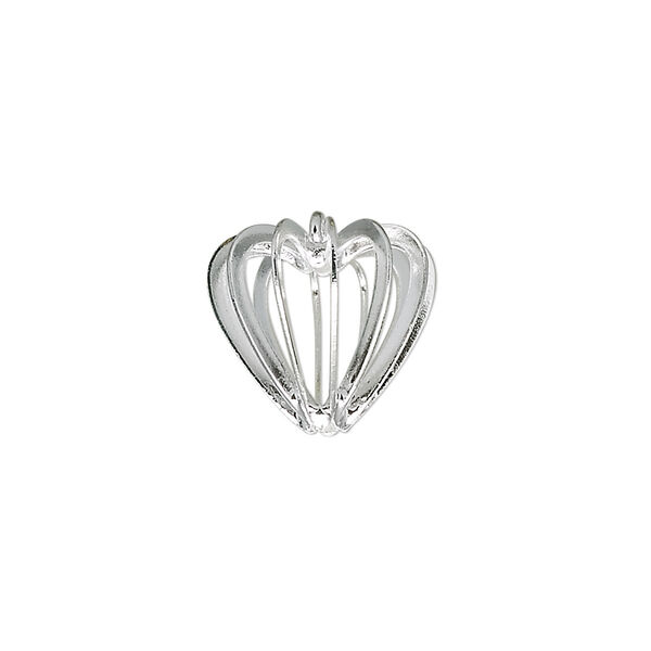 Drop, silver-plated brass and steel, 14mm heart bead cage. Sold per pkg of 20. image number 0