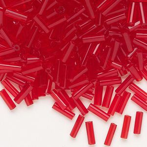 Bead, Preciosa Ornela Czech glass, bugle bead, pkg/500g, 1/4 inch, transparent red, (90070).