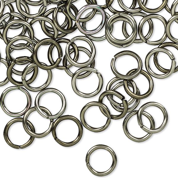 Jump ring, anodized aluminum, gunmetal, 8mm round, 5.4mm inside diameter, 16 gauge. Sold per pkg of 100. image number 0