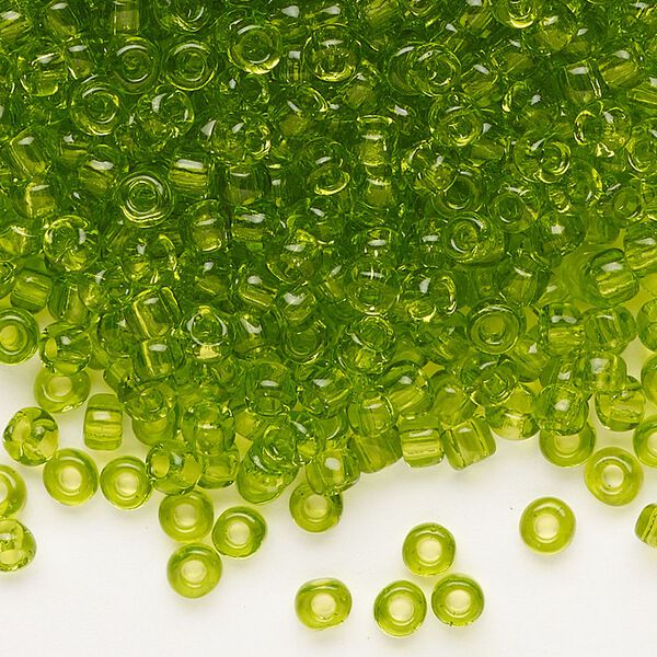Seed bead, Dyna-Mites™, glass, transparent light green, #6 round. Sold per 1/2 kilogram pkg. image number 0