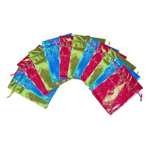 Gift pouch, acrylic, assorted iridescent colors, 5-1/2 x 4 inches with drawstring. Sold per pkg of 12.