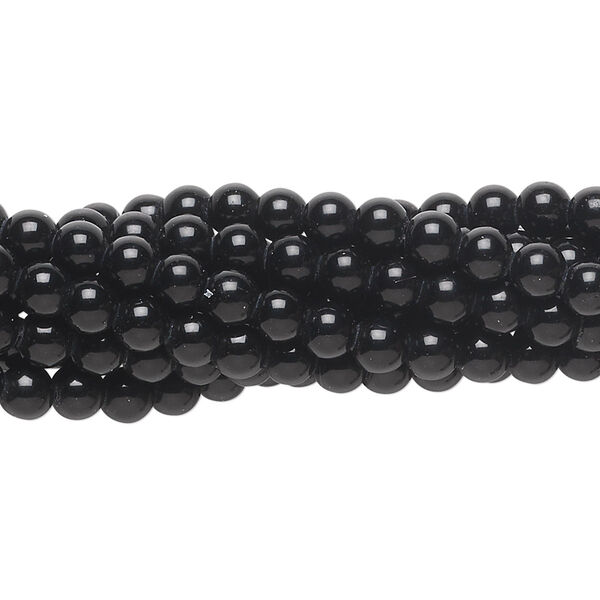 Bead, black obsidian (natural), 4mm round, C grade, Mohs hardness 5 to 5-1/2. Sold per pkg of (10) 15-1/2" to 16" strands. image number 0