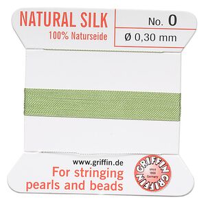 Thread, Griffin, silk, jade green, size #0. Sold per 2-meter card (approximately 78 inches).