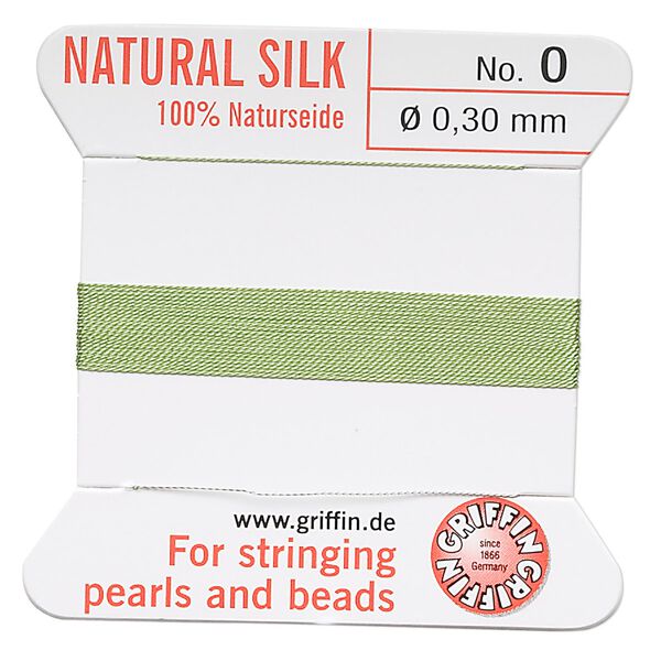 Thread, Griffin, silk, jade green, size #0. Sold per 2-meter card (approximately 78 inches). image number 0