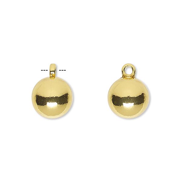Drop, gold-finished "pewter" (zinc-based alloy), 10mm round. Sold per pkg of 10. image number 0