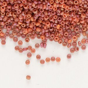 Seed bead, Miyuki, glass, pkg/35g, #15 rocaille, opaque matte rainbow carnelian red, (RR-4695).