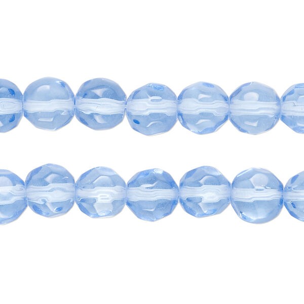 Bead, glass, translucent medium blue, 7-8mm faceted round. Sold per pkg of (2) 12-inch strands, approximately 80 beads. image number 0