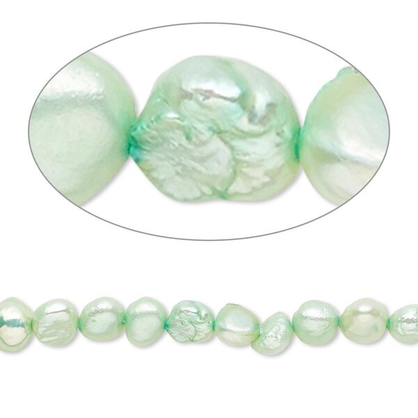 Pearl, cultured freshwater (dyed), shamrock, 5-6mm flat-sided potato, D grade, Mohs hardness 2-1/2 to 4. Sold per 15-inch strand. image number 0