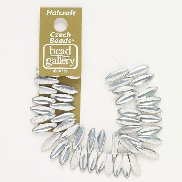 Bead, pressed glass, opaque half-coated silver luster clear, 16x5mm top-drilled dagger. Sold per pkg of 48. image number 0