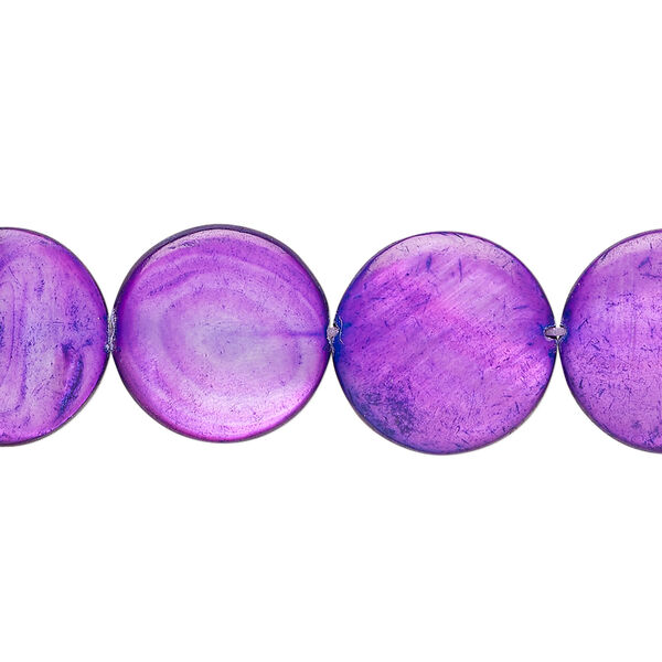 Mother-of-pearl shell 1pkg1, puffed flat round bead 15 inch royal purple 14-15mm image number 0