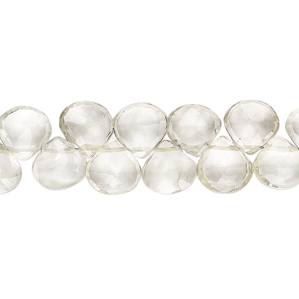 Green quartz 1pkg1, hand-cut top-drilled faceted puffed teardrop bead 9 inch 8-9mm image number 0