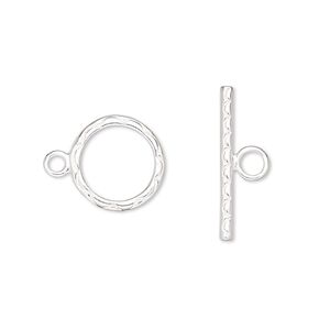 Clasp toggle 1pkg1 sterling silver, 13mm round, 1-strand