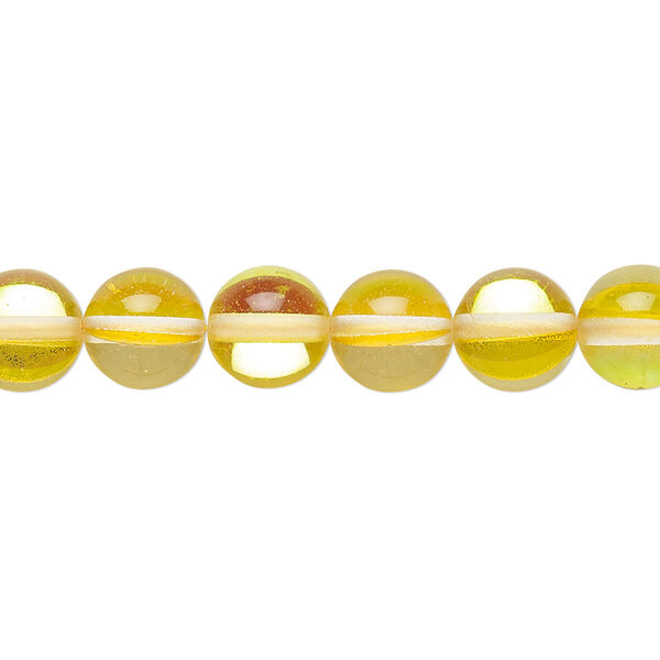 Bead, iridescent glass, transparent yellow, 8mm round. Sold per 15-1/2" to 16" strand. image number 0