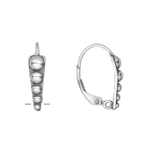 Ear wire, antiqued sterling silver, 19mm leverback with 16x5mm beaded and closed loop. Sold per pair.