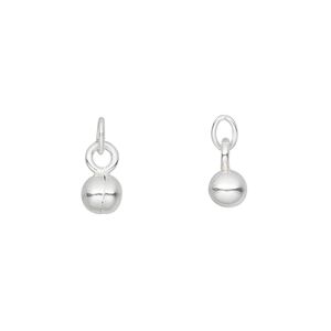 Drop, sterling silver, 5mm bell with clapper and jump ring. Sold per pkg of 6.