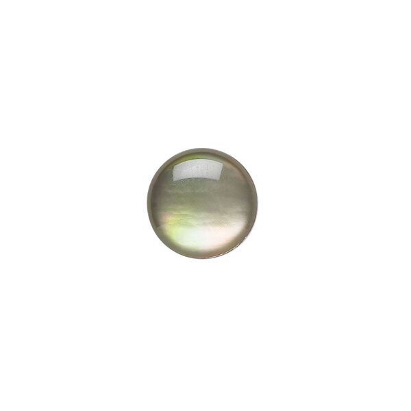 Cabochon, black lip shell (coated), black, 12mm calibrated round, Mohs hardness 3-1/2. Sold per pkg of 2. image number 0