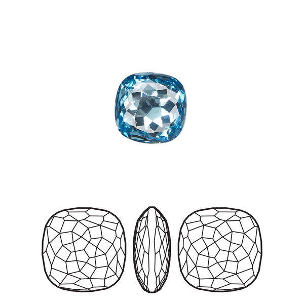 Fancy stone 2pk aquamarine foil back, Crystal Passions® 10mm thin cushion 4483 image number 0