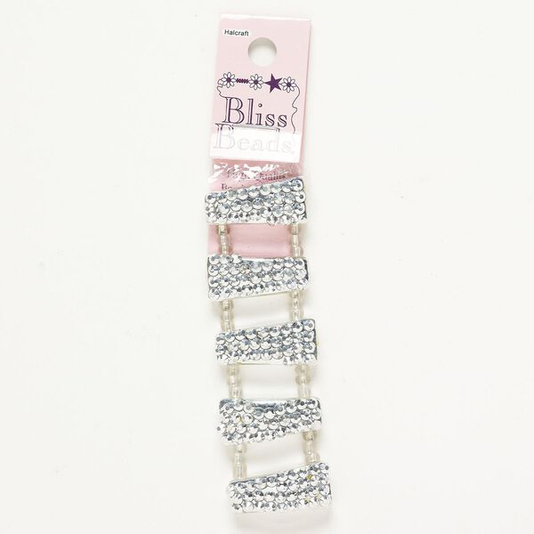 Bead spacer plastic glass 5pk 29x11mm 2-strand slanted triangle, CCB silver finish blue shade image number 0