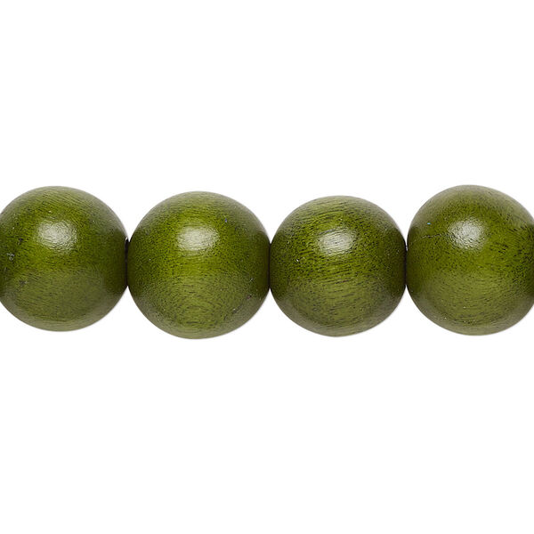 Bead, Taiwanese cheesewood (dyed / waxed), light forest green, 11-12mm round. Sold per pkg of (2) 15-1/2" to 16" strands. image number 0