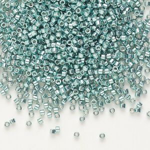 Seed bead, Delica®, glass, pkg/50g, #11 round, opaque galvanized seafoam (DB-0416).