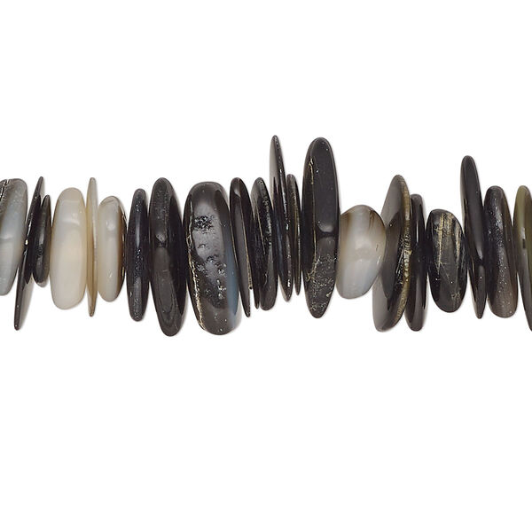 Bead, black lip shell (natural), extra-large chip, Mohs hardness 3-1/2. Sold per 16-inch strand. image number 0